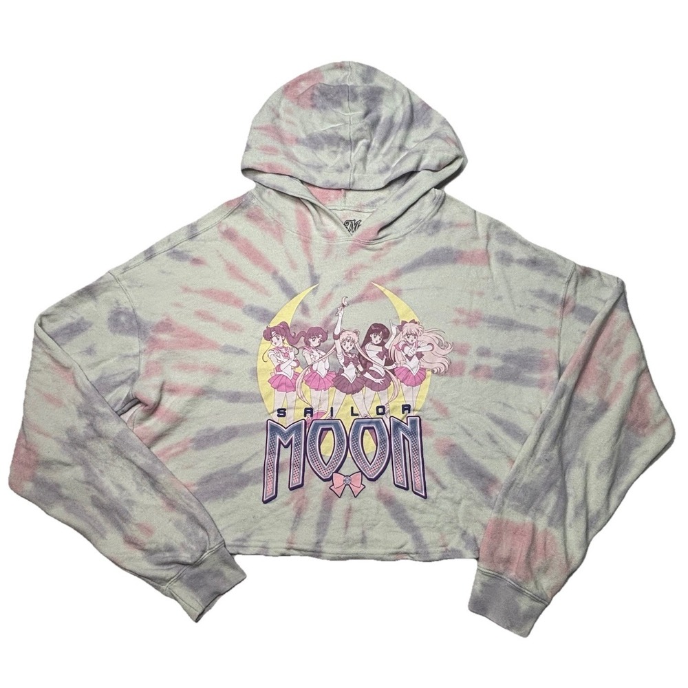 Sailor‎ Moon Cropped Hoodie XL Tie Dye Anime Graphic Y2K Womens Sweatshirt